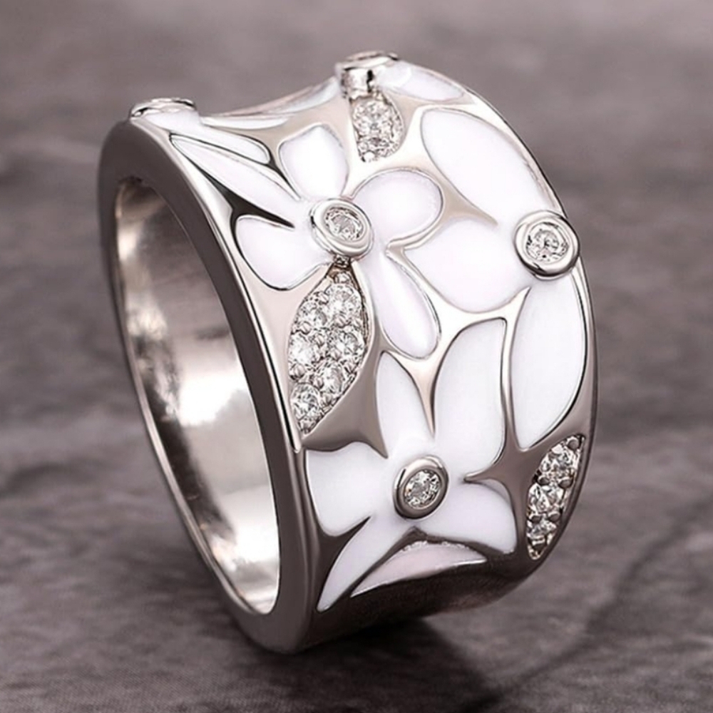 NEW Enamel Flower Ring | Cubic Zirconia - Pink Or White | Size 7 or 8 - Picture 11 of 11